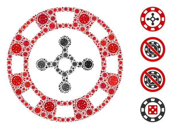 Roulette Casino Chip Collage de virus Covid articles — Image vectorielle