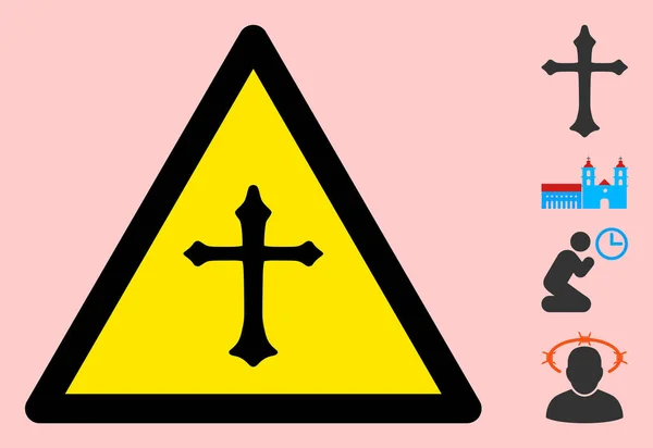 Vettore croce cristiana avvertimento triangolo segno icona — Vettoriale Stock