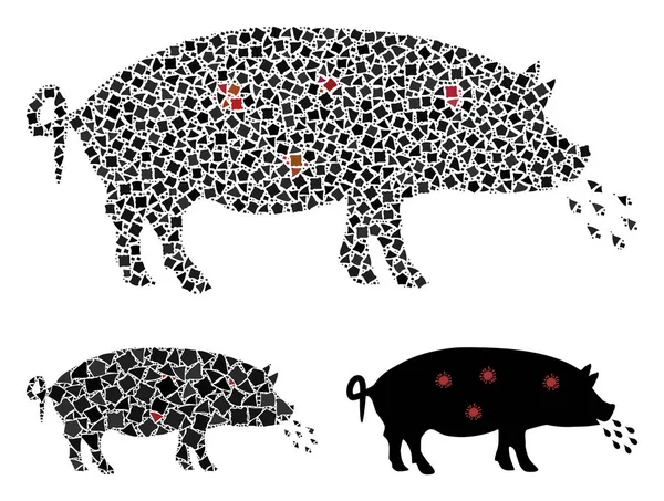 Ungleiche Schweine-Pest-Ikone Mosaik — Stockvektor