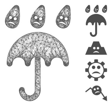 Üzücü Yağmur Şemsiyesi Web Vektör Ağ İllüstrasyonu