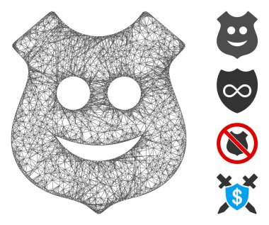 Gülümse Polis Kalkanı Web Vektör Ağ İllüstrasyonu