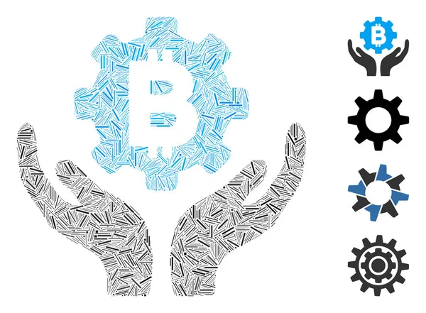 Line Bitcoin Gear Care Hände Icon Vector Collage — Stockvektor