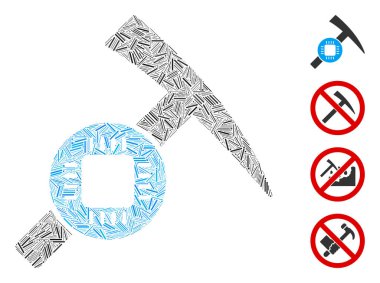 Doğrusal Elektronik Madencilik Çekiç Simgesi Vektör Kolajı