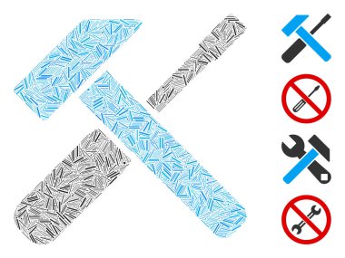 Doğrusal Çekiç ve Tornavida Simgesi Vektör Kolajı