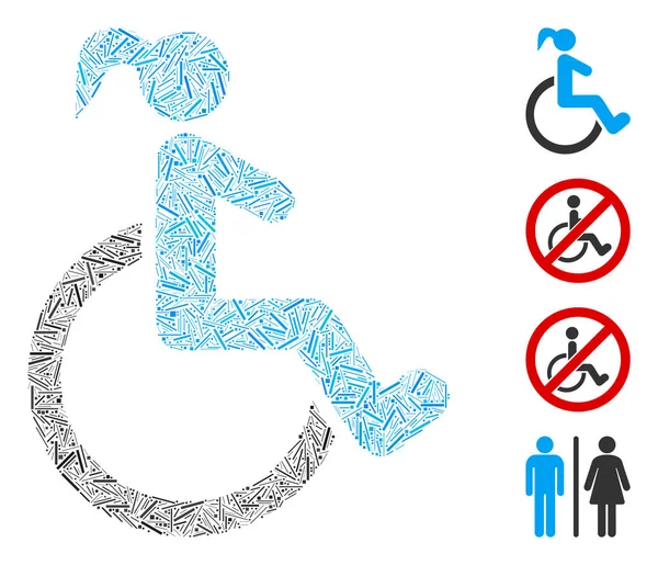 Mujer con discapacidad lineal Icono Vector Collage — Vector de stock