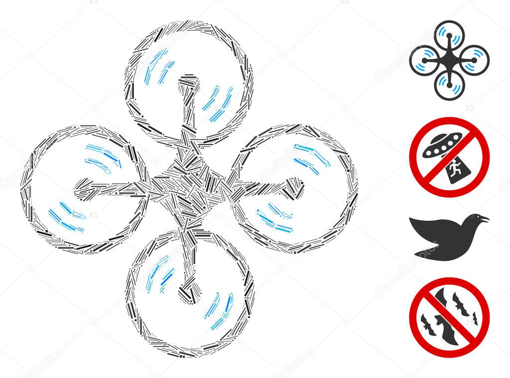 Linear Flying Quadcopter Icon Vector Collage