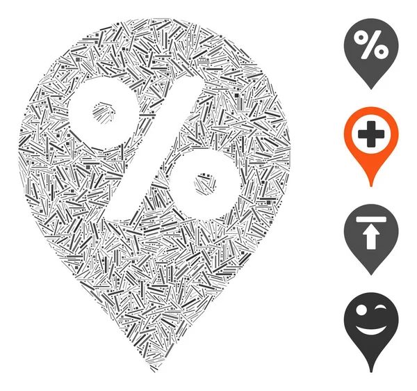 Lijn Procent Kaart Marker Icon Vector Collage — Stockvector