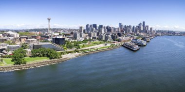 Seattle, Washington Waterfront panoramik helikopter görünümünü s