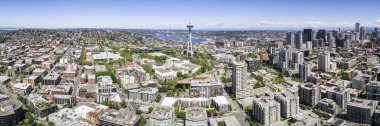 Downtown Seattle şehir manzarası ile ünlü helikopter Panoraması