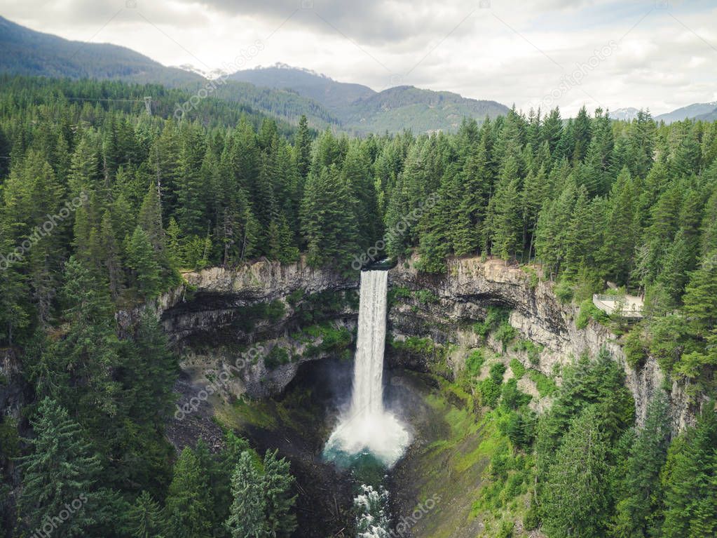 Drone View of Waterfall by Whistler, Canada
