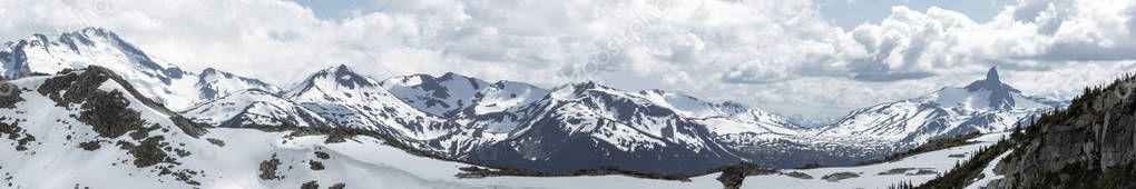 Wide Mountain Range Panorama with Black Tusk from Whistler Canad