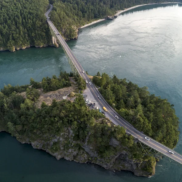 Deception Pass-híd légi turisztikai kilátó-sziget — Stock Fotó