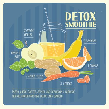 Smoothie Tarifi. Vektör el çizilen illüstrasyon. 