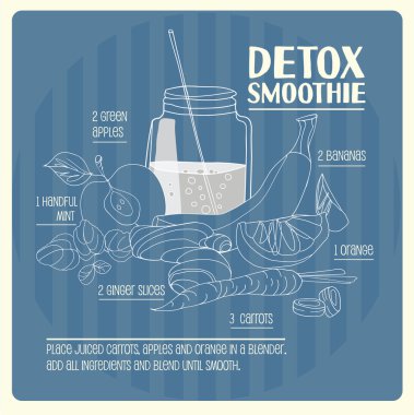 Smoothie Tarifi. Vektör el çizilen illüstrasyon. 