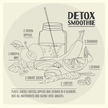 Smoothie Tarifi. Vektör el çizilen illüstrasyon. 