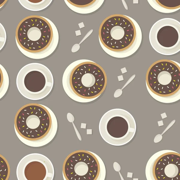 Patrón de tazas de café y donas . — Vector de stock