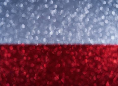 Polonya bayrağının arkaplan resmi. Yeni yıl süsü. Pırıltıdan güzel bir arka plan, parıltı. Küçük ve büyük daireler