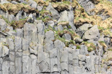 İzlanda 'da bazalt kolon oluşumu. Arkaplan 