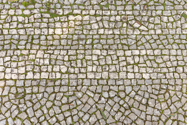 Pavement, lined with old stone tiles in Portugal.