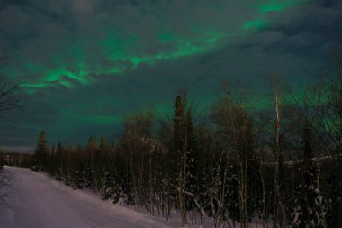 Arka plandaki gece dağlarında kuzey ışıkları