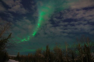 Arka plandaki gece dağlarında kuzey ışıkları