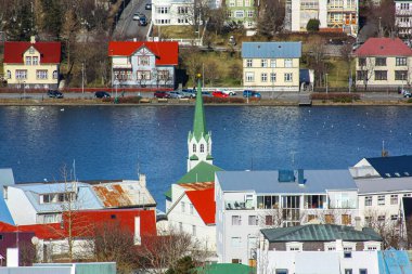 Şehrin kuş bakışı görüntüsü. Reykjavik, İzlanda