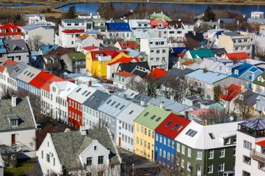 Şehrin kuş bakışı görüntüsü. Reykjavik, İzlanda