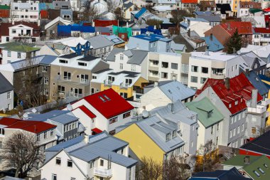 Şehrin kuş bakışı görüntüsü. Reykjavik, İzlanda