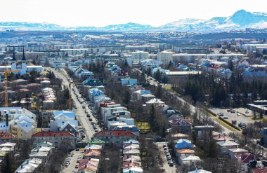 Şehrin kuş bakışı görüntüsü. Reykjavik, İzlanda