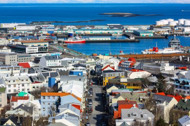 Şehrin kuş bakışı görüntüsü. Reykjavik, İzlanda