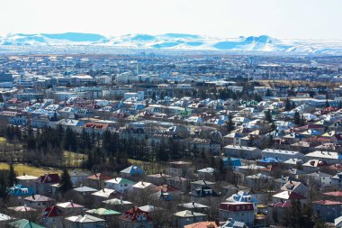 Şehrin kuş bakışı görüntüsü. Reykjavik, İzlanda