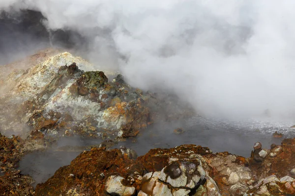 蒸気は地球の腸から上昇します。アイスランドのガイザー。代替エネルギー源 — ストック写真