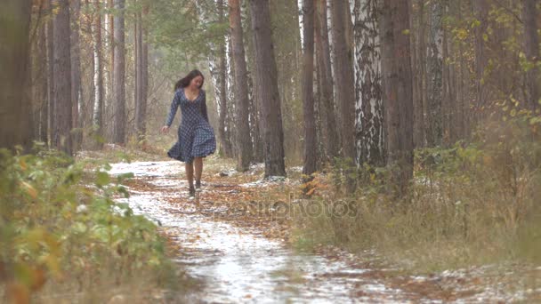 Jenta i skogen. – stockvideo