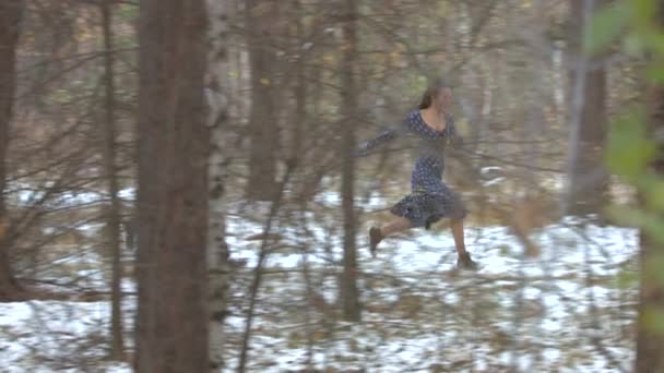 Persiguiendo en el bosque de invierno . — Vídeo de stock