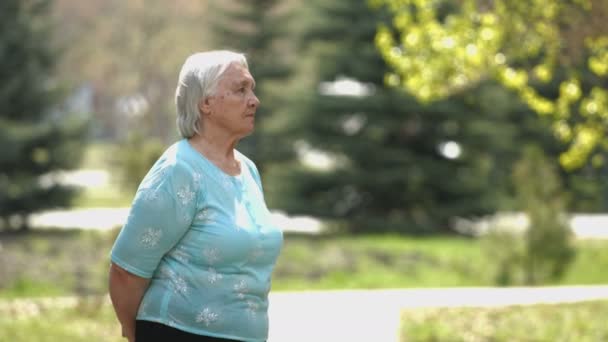 Porträtt av mormor i parken. — Stockvideo