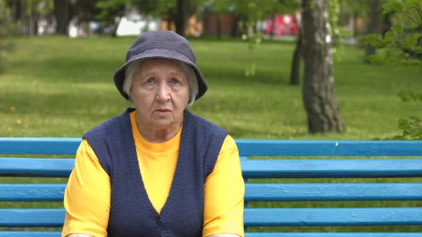 Προσωπογραφία της γιαγιάς στο πάρκο. Αργή κίνηση. — Αρχείο Βίντεο