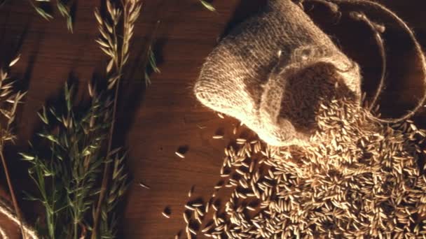 Natura Morta Con Avena Fiocchi Avena Sul Tavolo Vista Dall — Video Stock