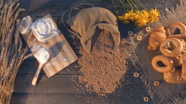 Sweet Baking Made Wheat Flour Top View Camera Moves Old — Stock Video