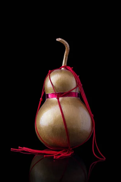 Calabash zucca secca o fortunato, oro dipinto e corda rossa . — Foto Stock