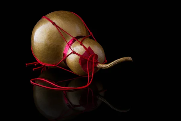 Kuru kabak veya şanslı su kabakları, altın ve kırmızı ip boyalı.