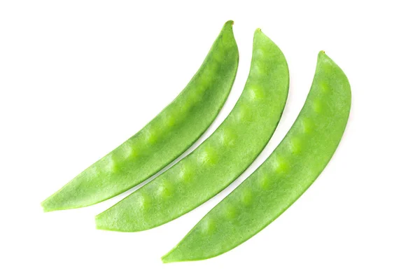 Organic snow peas, isolated on white background. Top view. — Stock Photo, Image