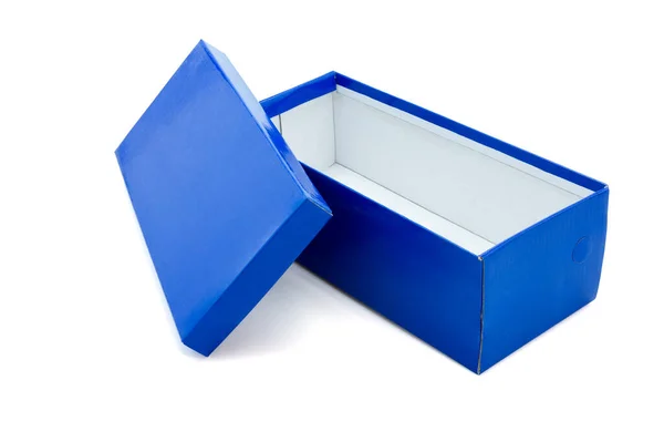 蓝色打开的鞋盒 白色背景隔离 在两个对象中包含裁剪路径 — 图库照片