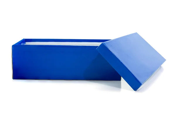Caja Zapatos Abierta Azul Aislada Sobre Fondo Blanco Incluir Ruta — Foto de Stock