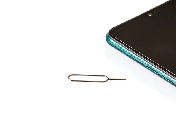 Strumenti Schede Sim Eject Pin Sim Card Tray Smartphone Isolati — Foto Stock