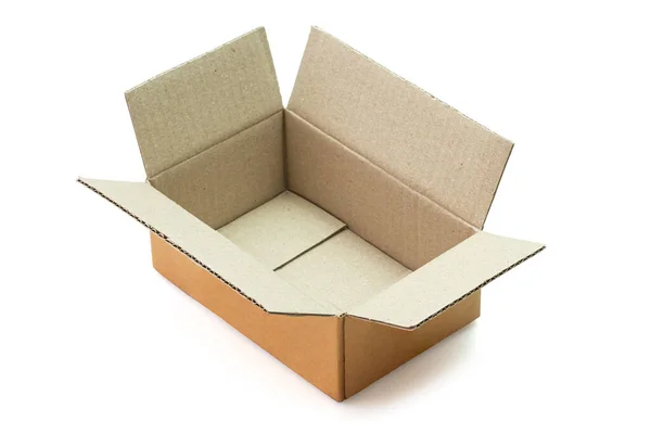 纸板箱在白色背景上空空如也 用于包裹递送的橙色包裹纸盒 收割路径包括 — 图库照片