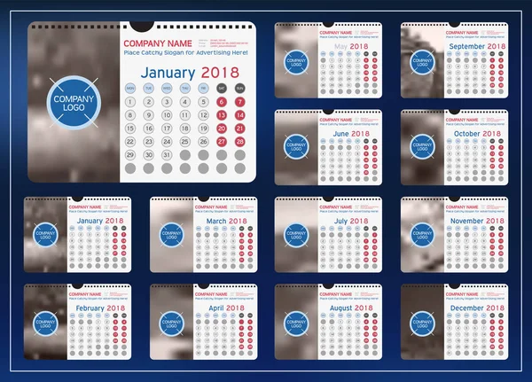 Calendario mensual de pared 2018 — Vector de stock