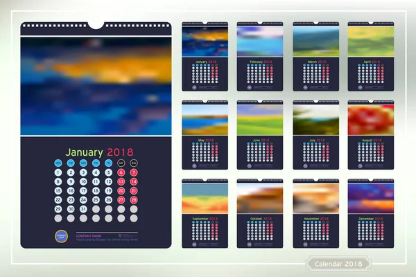 Calendario mensual de pared 2018 — Vector de stock