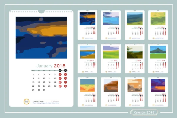 Muro Calendario mensile 2018 — Vettoriale Stock