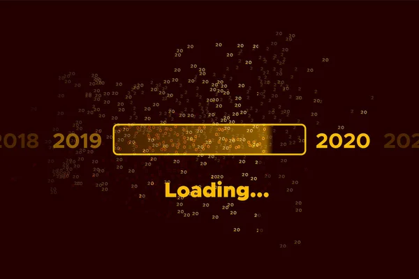 Progress bar with golden scattering of numbers 2 and 0 on black Download New Years Eve. Loading animation screen with confetti shows almost reaching 2020. Creative festive banner with progress bar — Stock Vector