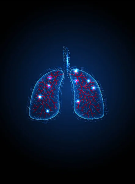 Lungorna formar månghörningssymbolen. Andning, andningssystemet. Syresjukdomscancer, astma, tuberkulos, pneumoni.Världsdagen för lunginflammation. Lungade så lågt poly wireframes. Influensainfektion futuristisk stil — Stock vektor